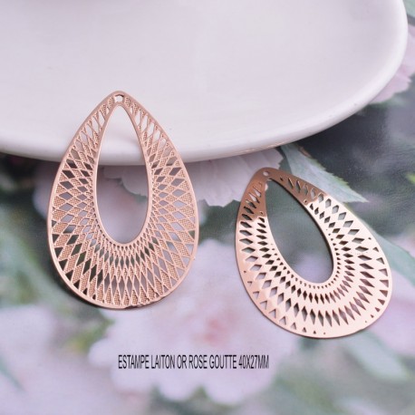 2 estampes laiton or rose goutte 40x27mm
