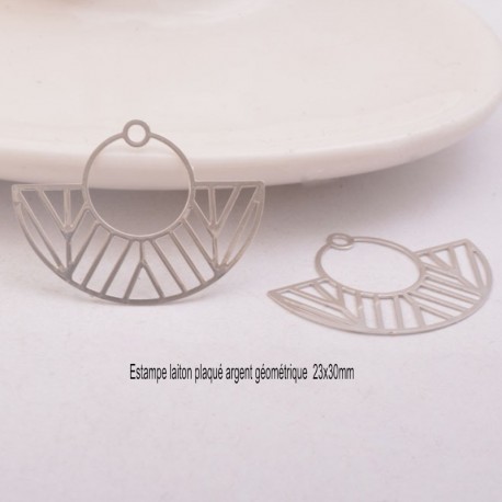 2 Estampes laiton plaqué argent géometrique 23x30mm