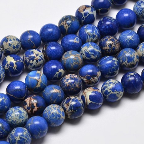 10 Perles régalite magnésite bleu nuit marbré beige 8mm