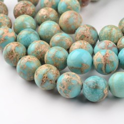 10 perles gemmes régalite turquoise claire veiné beige 8mm