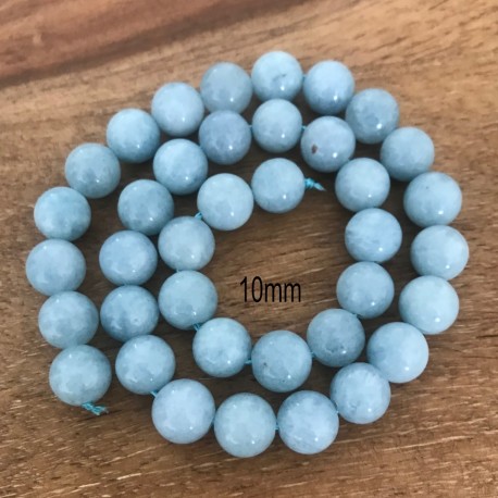 10 perles semi-précieuse rondes aigue-marine bleu  naturelle 10mm