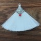 1 Pompon coton blanc  embout argenté 45mm