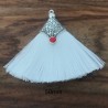 1 Pompon coton blanc  embout argenté 50mm