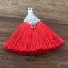 1 Pompon coton rouge   embout argenté 50mm