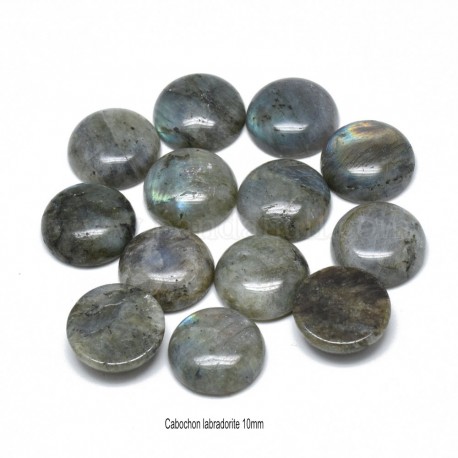 2 cabochons labradorite gris reflets bleu/vert 10mm