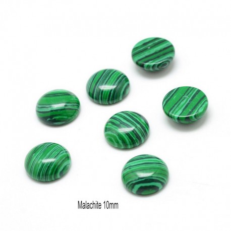 2 cabochons rond pierre gemme malachite reconstituée 10mm