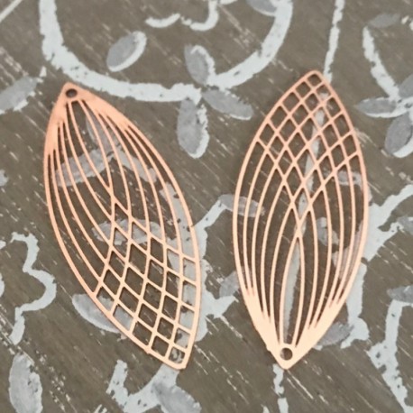 4 Estampes filigrane laiton rose gold goutte  40x15mm