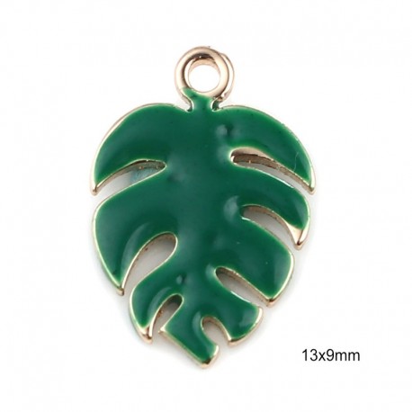 2 pendentifs sequin feuille émail vert 13x9mm
