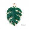 2 pendentifs sequin feuille émail vert 13x9mm