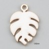 2 pendentifs sequins feuille Monstera émail blanc 13x9mm