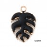 2 pendentifs sequin feuille Monstera émail noir 13x9mm
