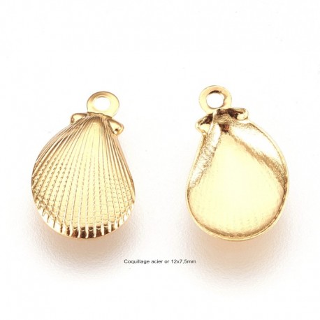 10 breloques coquillage acier or 12x7.5mm
