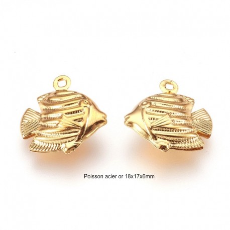 4 breloques poisson  acier inoxydable or 17x17x6mm