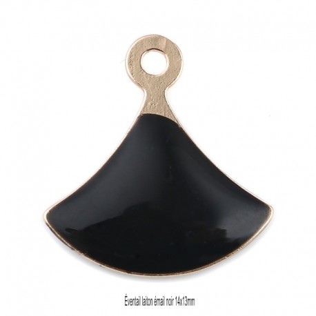 4 breloques sequin émaillées noires éventail 14x13mm