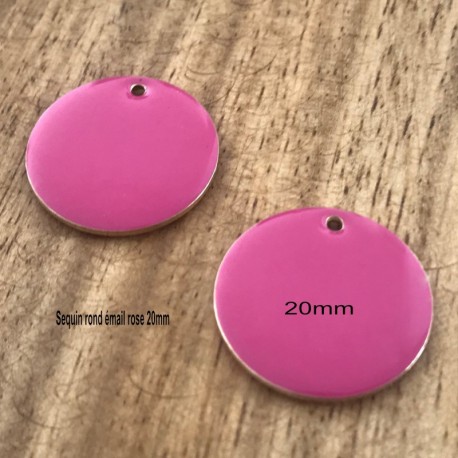 2 breloques sequin rond laiton émaillés framboise 20mm