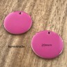 2 breloques sequin rond laiton émaillés framboise 20mm
