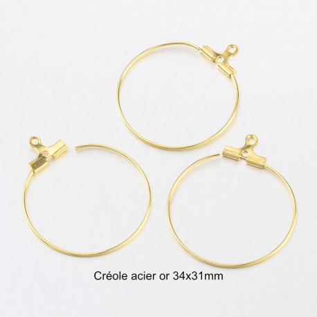 4 boucles d'oreille acier or 34x31mm