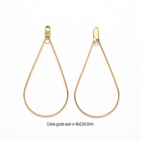 4 boucle d'oreille acier inoxydable or goutte 48x23mm