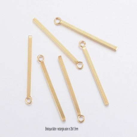 6 breloques batons rectangle acier or 28x1.5mm