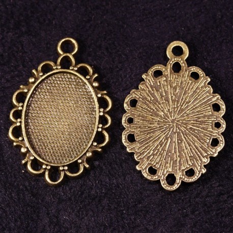 4 supports cabochon ovale bronze bordure dentelle 18x13mm