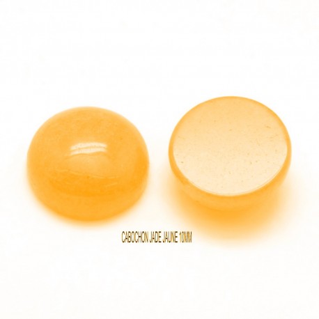 2 Cabochons rond fond plat jade jaune 10mm