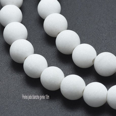 10 perles jade ronde blanche givrée 10mm