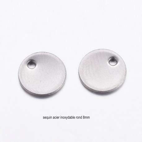 20 sequins ronds acier inoxydable argenté 8mm