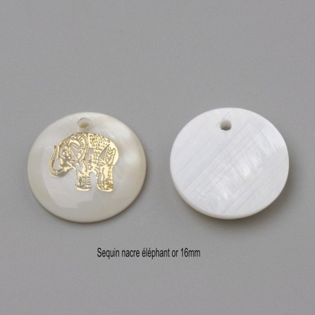 6 breloques nacre insertion éléphant  or 16mm