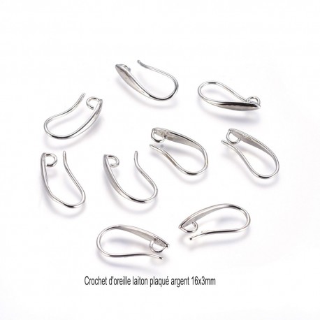 4 boucles d'oreille laiton plaqué argent 16x3mm