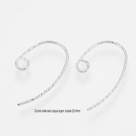 3 paires crochet oreille laiton plaqué argent  23x16mm