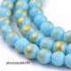 20 perles jade ronde 6mm naturel teinté paillette or bleu turquoise