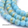 10 perles jade ronde 6mm naturel teinté paillette or bleu turquoise