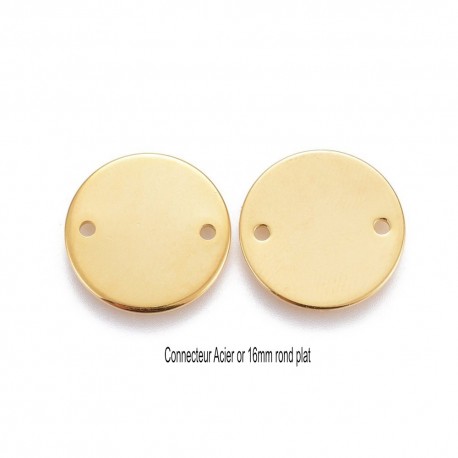 4 connecteurs rond acier or lisse plat 16mm