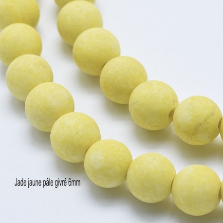 10 perles jade jaune pâle  givrée ronde 6mm