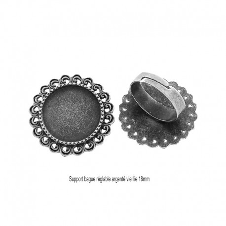2 support bague réglable zinc argenté vieillie 18mm