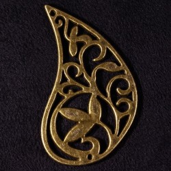 2 connecteurs goutte motif fleuri bronze 56x33mm