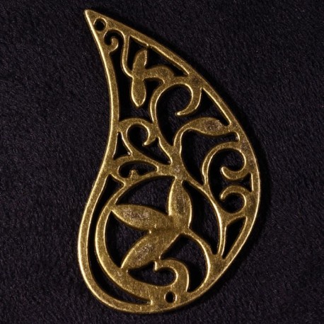 2 connecteurs goutte motif fleuri bronze 56x33mm