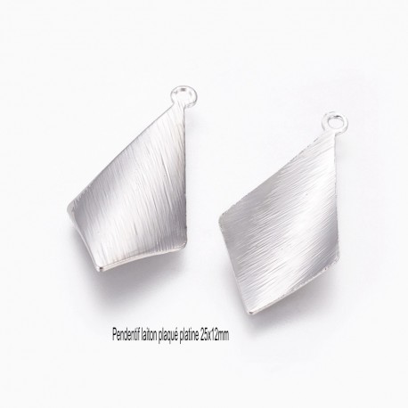 6 Pendentifs losange laiton plaqué  platine texturé 25x12mm