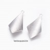 6 Pendentifs losange laiton plaqué argent  platine texturé 25x12mm