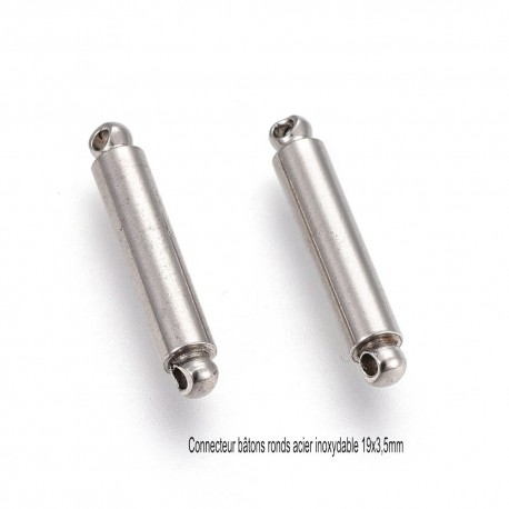8 Breloques connecteur batons acier inoxydable 19x3,5mm