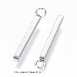 10 breloques bâtons rectangle acier inoxydable 18x1,5mm