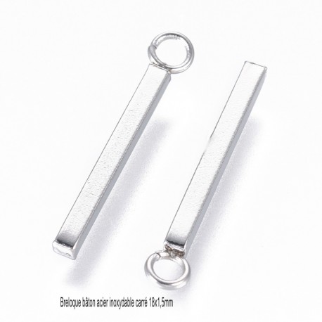 10 breloques bâtons rectangle acier inoxydable 18x1,5mm