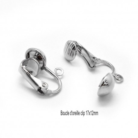 4 Boucles d'oreille clip zinc platine 17x12mm
