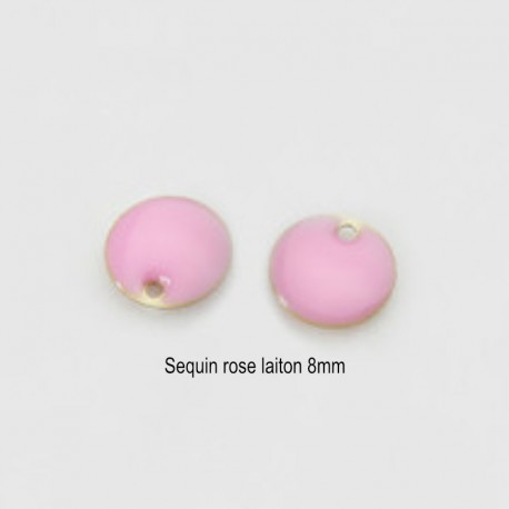 5 sequins laiton rond émail rose 8mm