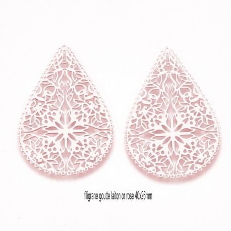 4 estampes filigrane laiton goutte or rose 40x26mm