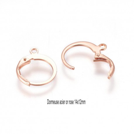 6 Boucles d'oreille dormeuse créole  acier or rose 14x12mm