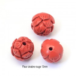 10 perles fleur cinabre rouge 13mm
