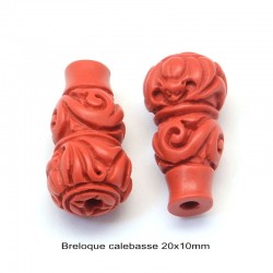 10 perles calebasse cinabre rouge 20x10mm