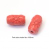 2 perles tube fleur cinabre rouge 15x9mm