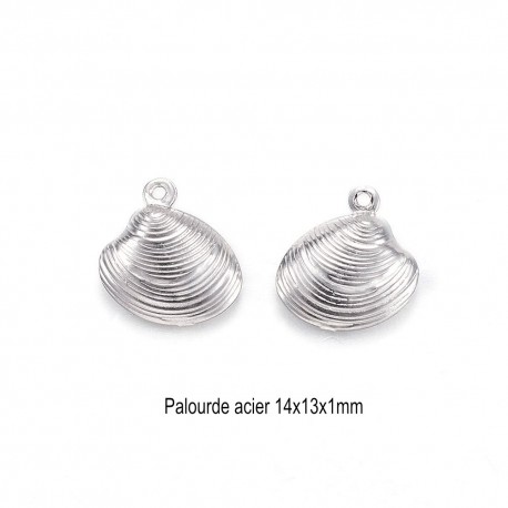 10 breloques palourde acier inoxydable 14x13mm
